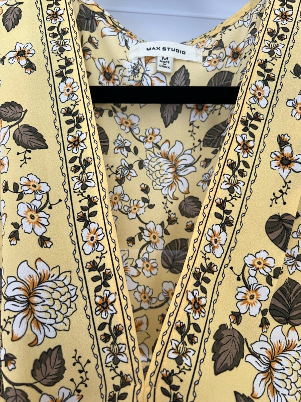 Max Studio Yellow Floral V-Neck Tie-Waist Top - Picture 6 of 7